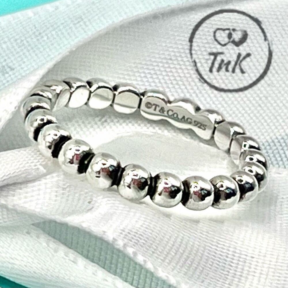 Tiffany & Co Ziegfeld Beaded Stacking Ring-  925 Sterling Silver - Size 7 - Picture 2 of 14